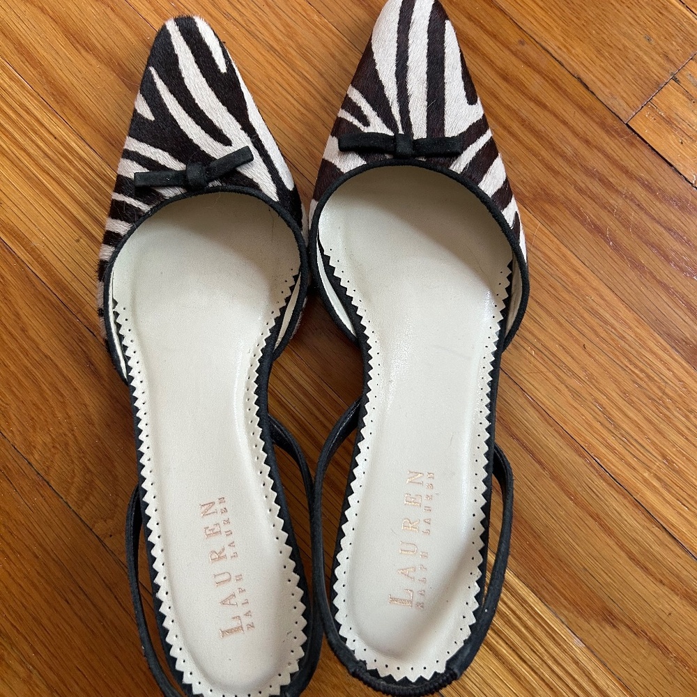 Ralph Lauren zebra print sling back kitten heels